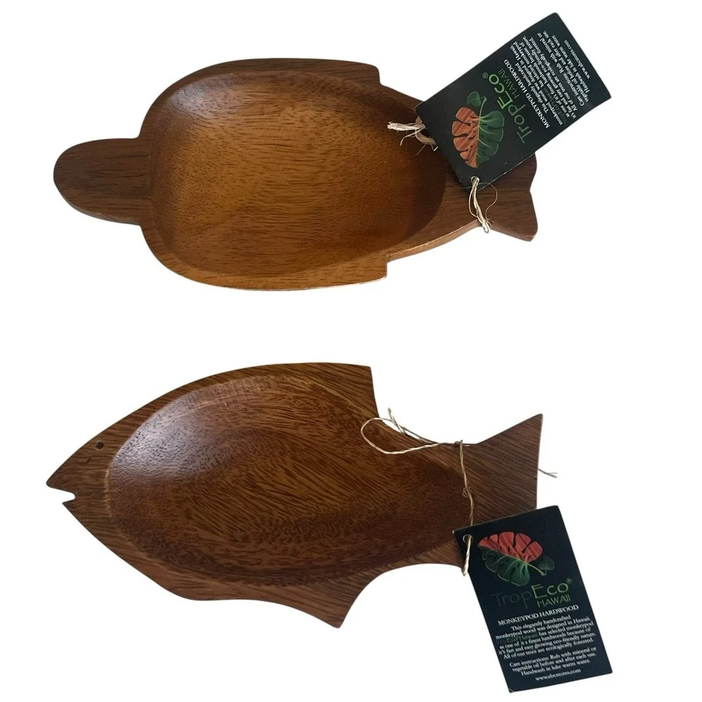 Vintage Set Of 2 Hand Carved Monkey Pod Wood Small Bowl Trinket Nut Serving Dish